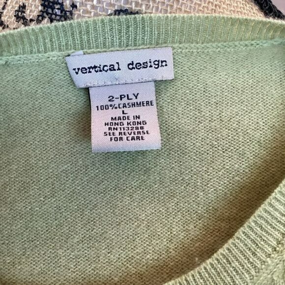 Vertical Design Womens 100% Cashmere 2-Ply Short Sleeve Sweater Green Size S Mad - Picture 4 of 7